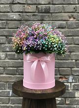 Цветочная композиция из Гипсофила и Розы в шляпной коробке в Абадзехском