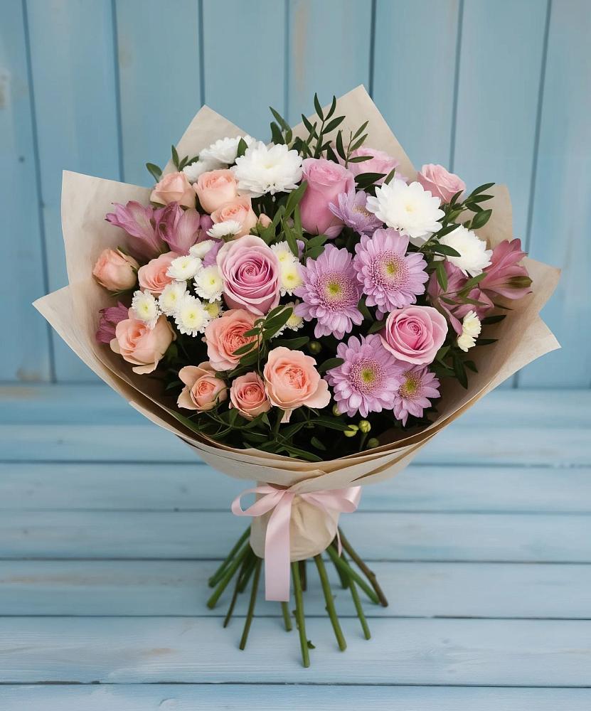 Букет цветов из: Хризантемы, Розы и Альстромерии в Абадзехском