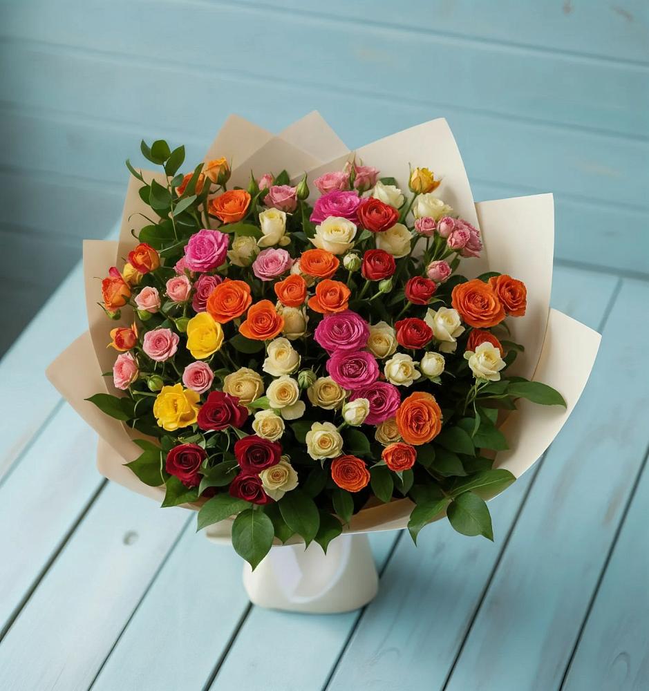 Букет Микс из разноцветных кустовых роз в Абадзехском