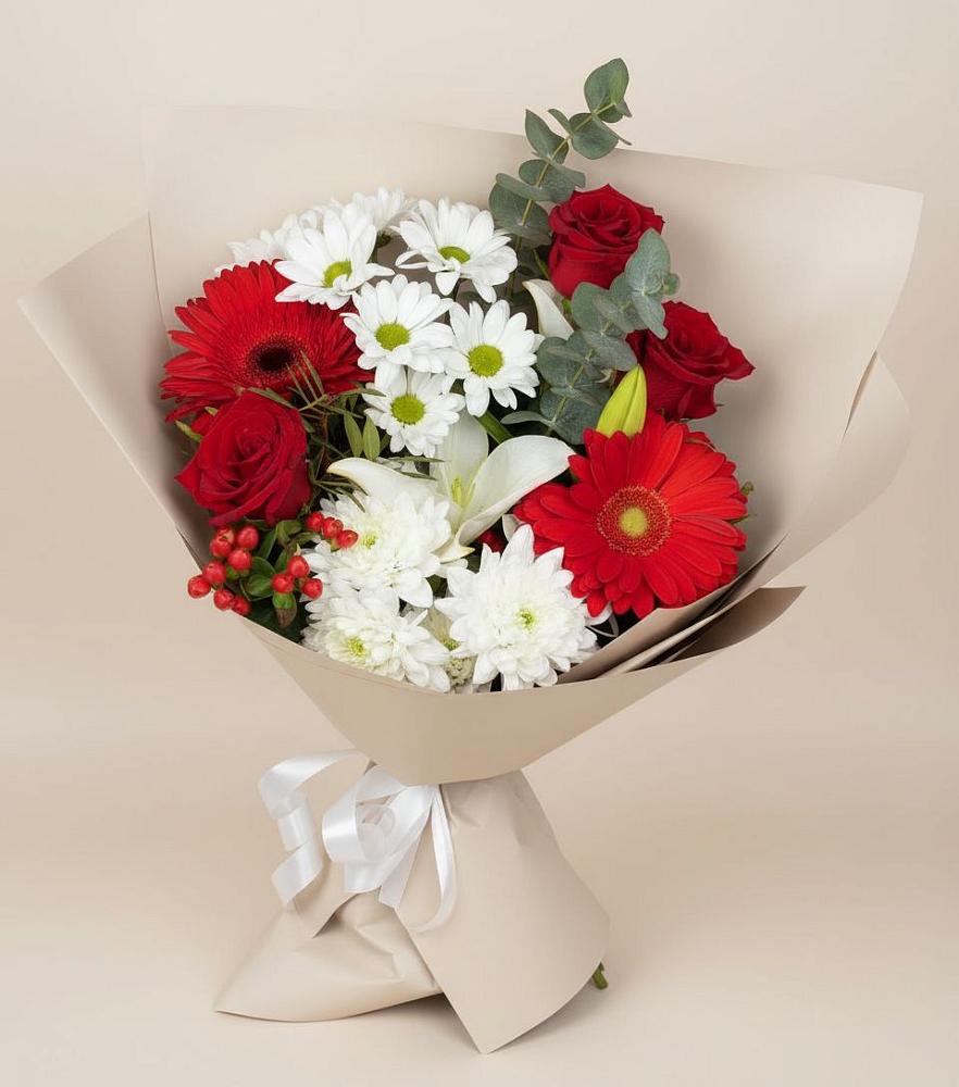 Букет цветов из: Розы, Хризантемы, Герберы и Лилии в Абадзехском