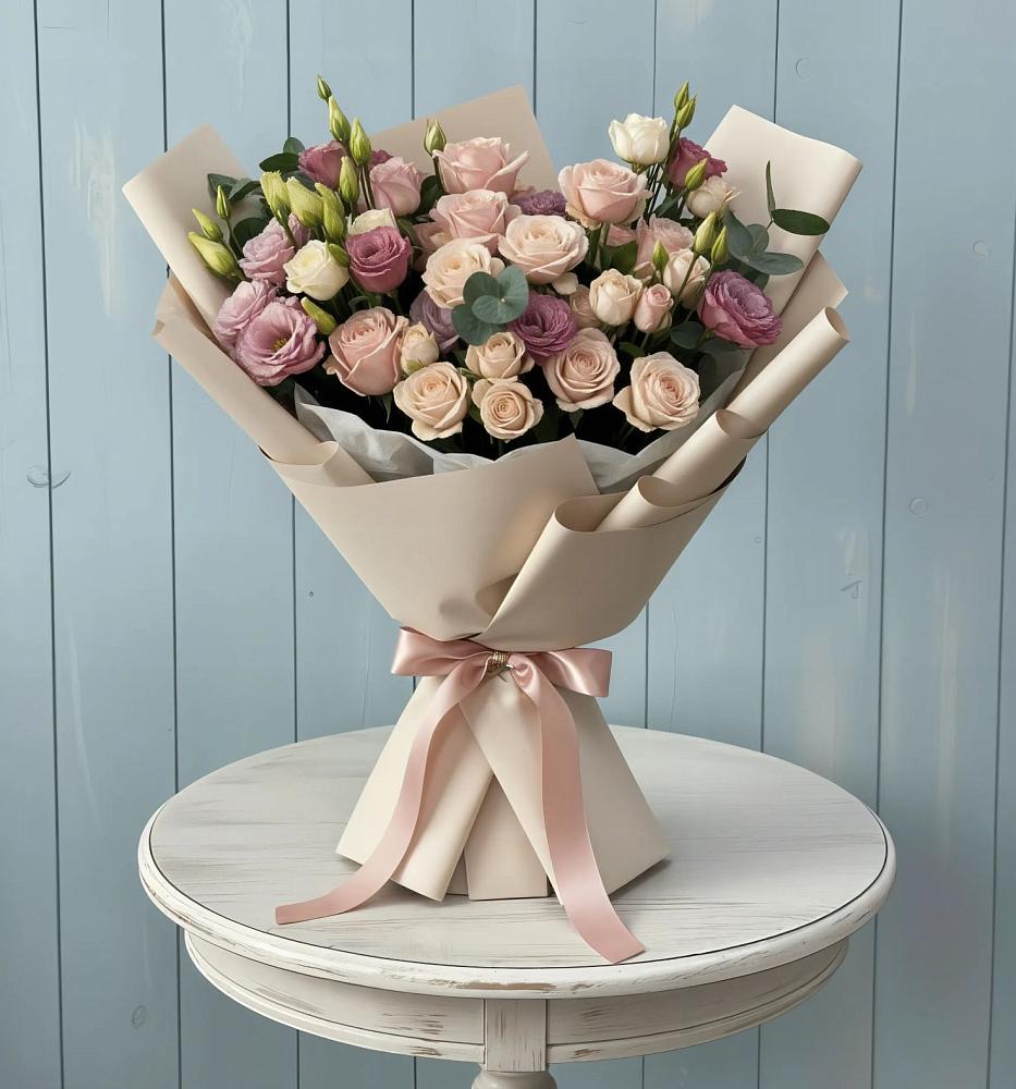 Букет цветов из: Розы и Лизиантусы в Абадзехском