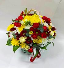 Цветочная композиция из Хризантемы и Розы в корзине #REPLACE_PRED# Абадзехском